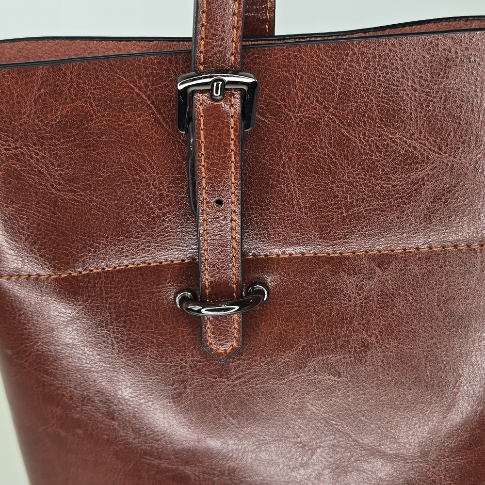 Kattee Brown Split Leather Structured Tote Should… - image 9